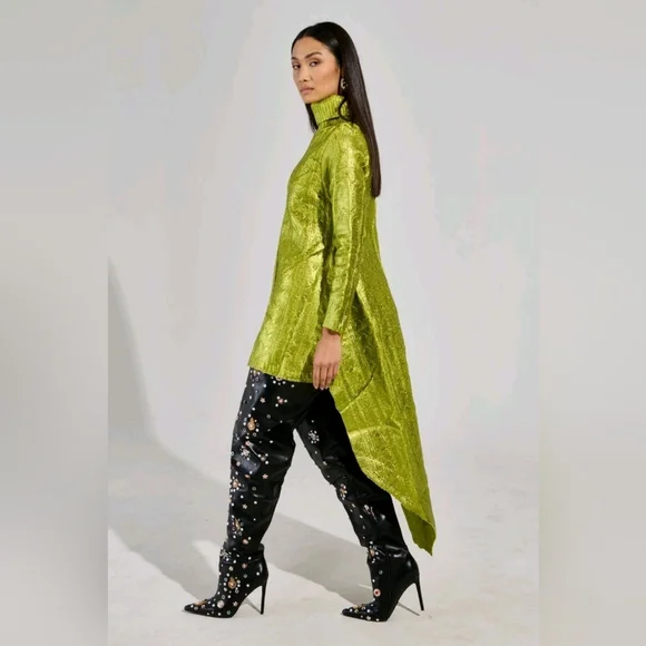 AKIRA BACK TO DECEMBER High-Low Metallic Sweater Dress SZ L/XL - Picture 4 of 7